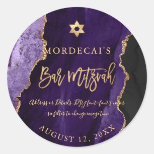 PixDezines Waterverf Paars Agate Bar Mitzvah Ronde Sticker
