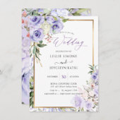 PixDezines Waterverf Paarse Rozen bruiloft Kaart (Voorkant / Achterkant)