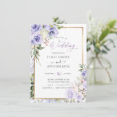 PixDezines Waterverf Paarse Rozen bruiloft Kaart (Staand voorkant)