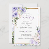 PixDezines Waterverf Paarse Rozen bruiloft Kaart (Voorkant)