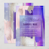 PixDezines Waterverf Paarse Stalen Bar Mitswa Kaart (Voorkant / Achterkant)