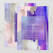 PixDezines Waterverf Paarse stalen Bat Mitzvah Kaart (Voorkant / Achterkant)