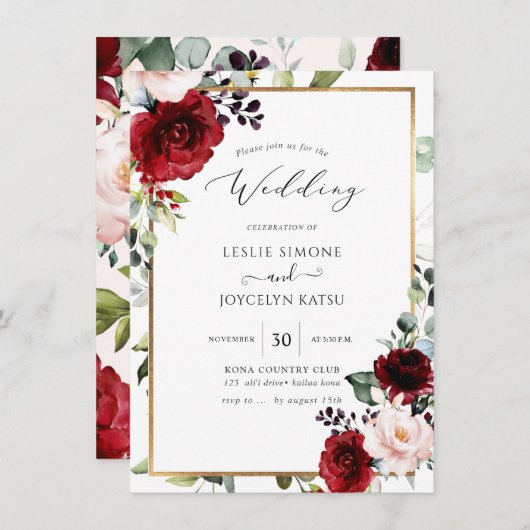 PixDezines Waterverf Passionate Blooms Wedding Kaart (Voorkant / Achterkant)