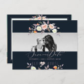 PixDezines Waterverf Pastel Rozen, Save the Date Briefkaart (Voorkant / Achterkant)