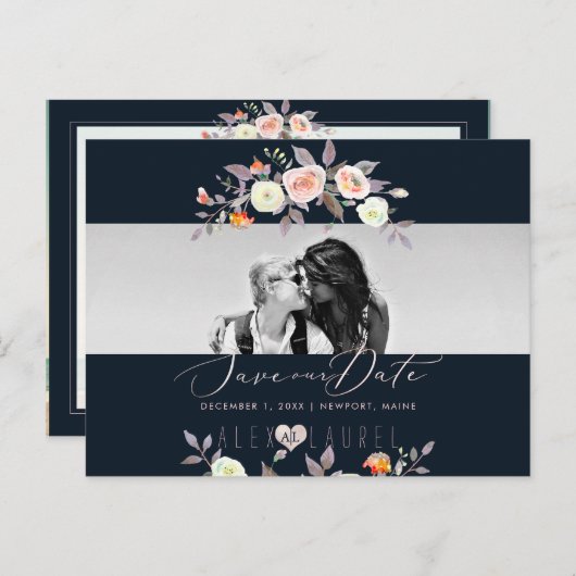 PixDezines Waterverf Pastel Rozen, Save the Date Briefkaart (Voorkant / Achterkant)