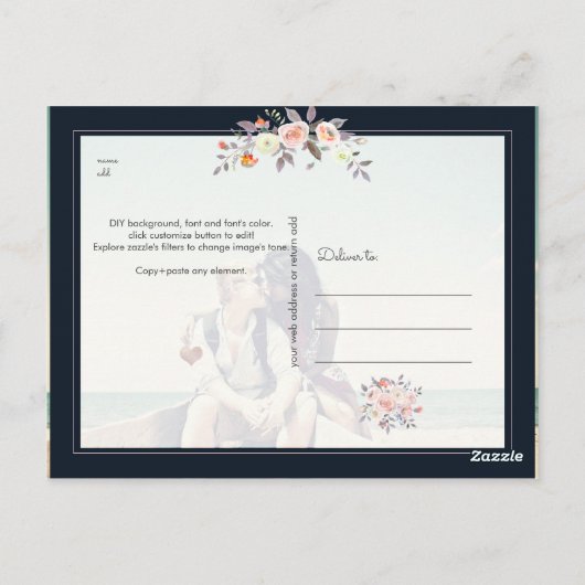 PixDezines Waterverf Pastel Rozen, Save the Date Briefkaart (Achterkant)