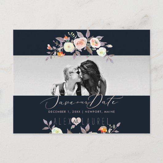 PixDezines Waterverf Pastel Rozen, Save the Date Briefkaart (Voorkant)