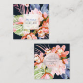 PixDezines Waterverf Peach Cymbidium Orchid Vierkante Visitekaartje (Voorkant / Achterkant)