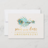 PixDezines Waterverf Peacock Plume/save our date Kaart (Voorkant)