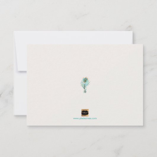 PixDezines Waterverf Peacock Plume/save our date Kaart (Achterkant)