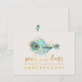 PixDezines Waterverf Peacock Plume/save our date Kaart (Voorkant / Achterkant)
