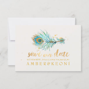 PixDezines Waterverf Peacock Plume/save our date Kaart