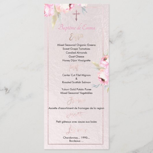 PixDezines Waterverf Peonies Baptême Frans Menu (Achterkant)