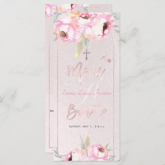 PixDezines Waterverf Peonies Baptême Frans Menu (Voorkant / Achterkant)