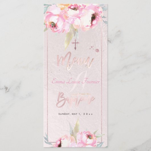 PixDezines Waterverf Peonies Baptême Frans Menu (Voorkant)