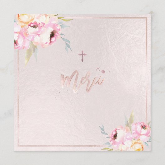 PixDezines Waterverf Peonies Baptême Merci Menu (Voorkant)