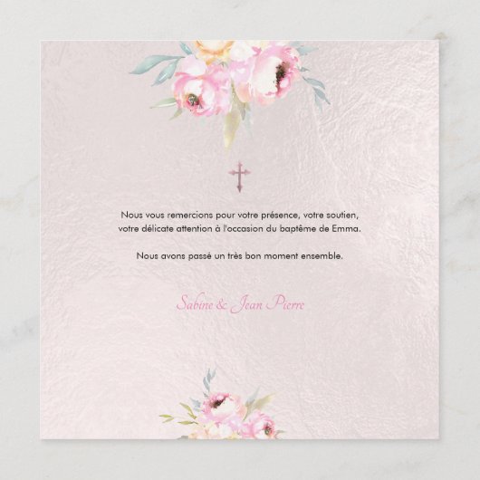 PixDezines Waterverf Peonies Baptême Merci Menu (Achterkant)