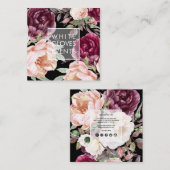PixDezines Waterverf Peonies Blush Burgundy Vierkante Visitekaartje