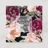 PixDezines Waterverf Peonies Blush Burgundy Vierkante Visitekaartje (Voorkant)