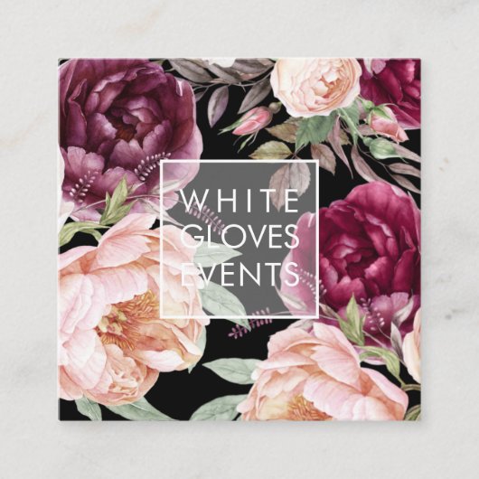 PixDezines Waterverf Peonies Blush Burgundy Vierkante Visitekaartje