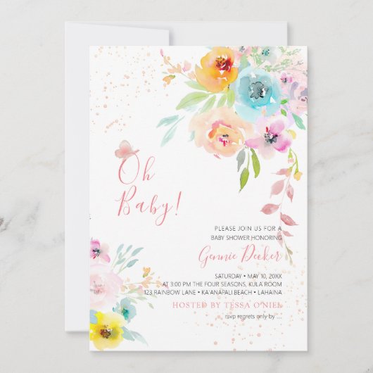 PixDezines Waterverf Peonies DIY eventBabydouche Kaart (Voorkant)