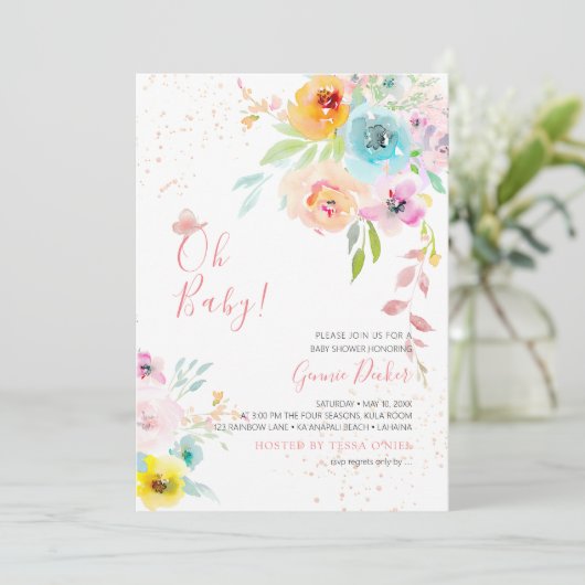 PixDezines Waterverf Peonies DIY eventBabydouche Kaart (Staand voorkant)