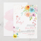 PixDezines Waterverf Peonies DIY eventBabydouche Kaart (Voorkant / Achterkant)