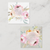 PixDezines Waterverf Peonies+Sage Vierkante Visitekaartje (Voorkant / Achterkant)