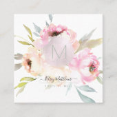 PixDezines Waterverf Peonies+Sage Vierkante Visitekaartje (Voorkant)