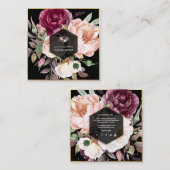 PixDezines Waterverf Peonies Square Visitekaartje (Voorkant / Achterkant)