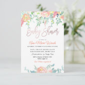 PixDezines Waterverf Perzik Pioenrozen Baby shower Kaart (Staand voorkant)