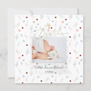 PixDezines Waterverf Petite Fleurs Baptême Fille Kaart