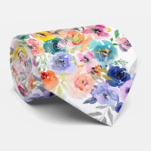 PixDezines Waterverf Petite Zomerbloemen Stropdas (Opgerold)