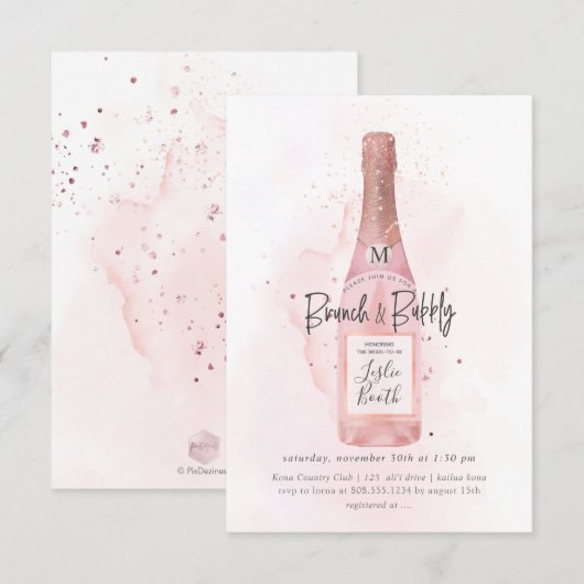 PixDezines Waterverf Pink Champagne Brunch Bubble Kaart (Voorkant / Achterkant)