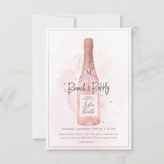 PixDezines Waterverf Pink Champagne Brunch Bubble Kaart (Voorkant)