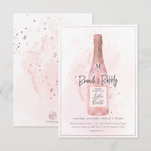 PixDezines Waterverf Pink Champagne Brunch Bubble Kaart (Voorkant / Achterkant)