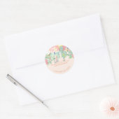 PixDezines Waterverf Pioenrozen Peach+Mint Ronde Sticker (Envelop)