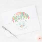 PixDezines Waterverf Pioenrozen Peach+Mint Ronde Sticker (Envelop)