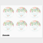 PixDezines Waterverf Pioenrozen Peach+Mint Ronde Sticker (Vel)