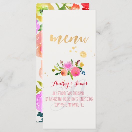 PixDezines Waterverf Ranunculus Menu (Voorkant / Achterkant)