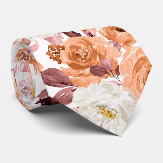 PixDezines Waterverf Roest Oranje Rozen Herfst Stropdas (Opgerold)