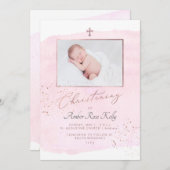 PixDezines Waterverf Roos Gold Christening Kaart (Voorkant / Achterkant)