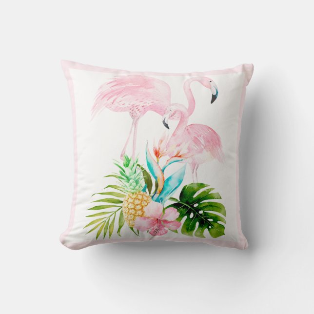 PixDezines Waterverf Roze Flamingo, Lijst DIY Kussen (Voorkant)