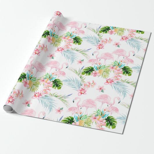 PixDezines Waterverf Roze Flamingo's Baby shower Cadeaupapier (Uitgerold)