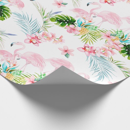 PixDezines Waterverf Roze Flamingo's Baby shower Cadeaupapier (Hoek)