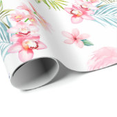 PixDezines Waterverf Roze Flamingo's Baby shower Cadeaupapier (Rol Hoek)