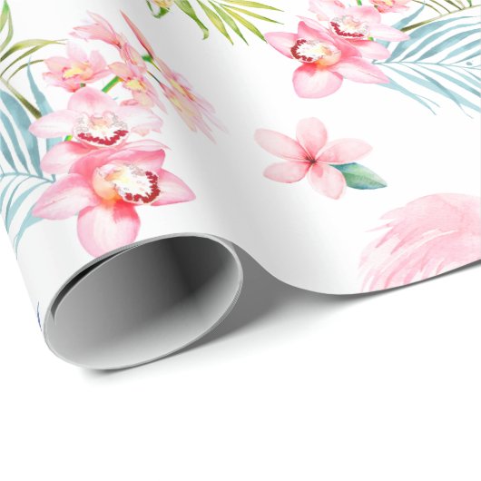 PixDezines Waterverf Roze Flamingo's Baby shower Cadeaupapier (Rol Hoek)