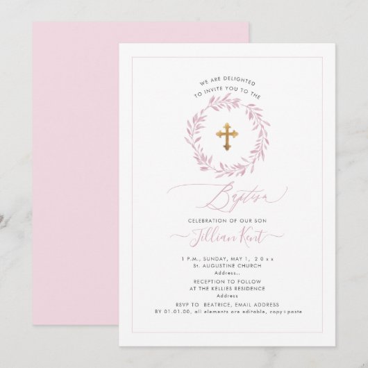 PixDezines Waterverf Roze Grote Uitnodiging (Voorkant / Achterkant)