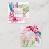 PixDezines Waterverf Roze Kona Cymbidium Vierkante Visitekaartje (Voorkant / Achterkant)