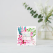 PixDezines Waterverf Roze Kona Cymbidium Vierkante Visitekaartje (Staand voorkant)